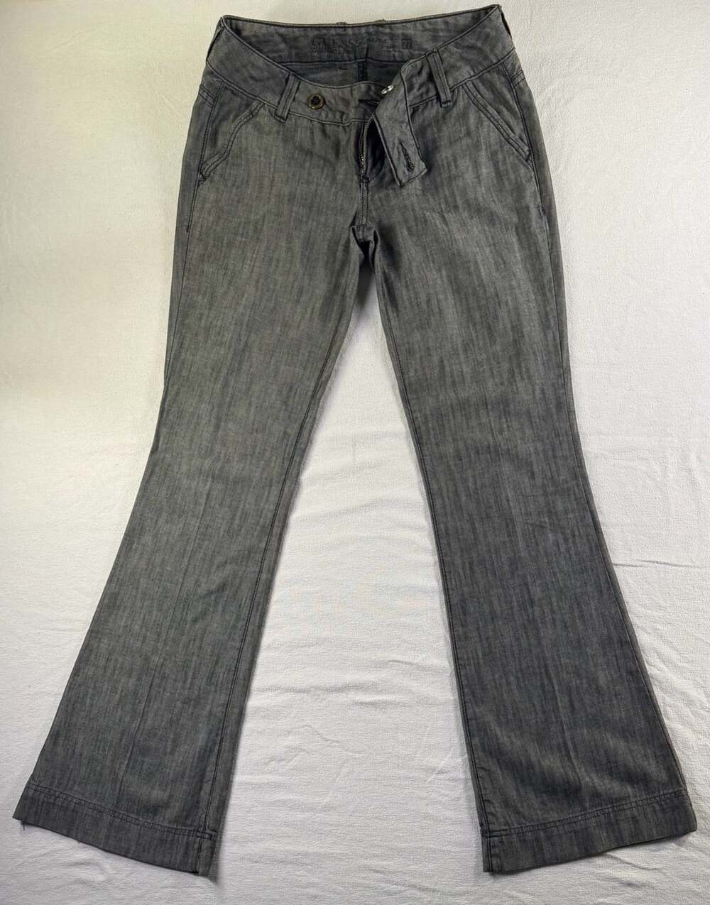 Guess Jeans Flare Trouser Size 27 Gray Herringbone Denim Pants